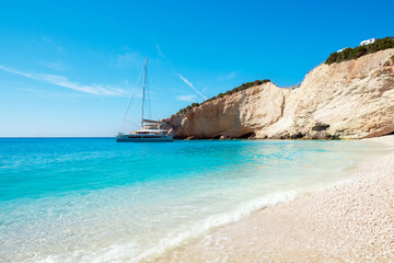 Landscape with Porto Katsiki beach on the Ionian sea, Lefkada island, Greece