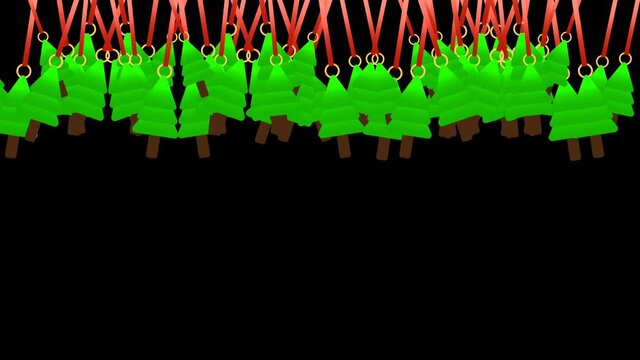 Randomly swinging Christmas tree isolated on black background. Concept for Christmas background.