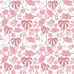 Fototapeta na wymiar Cute seamless pattern of illustrations on the theme of Valentine's Day