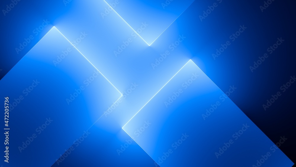 Wall mural 3d render, abstract minimal neon background with glowing lines. wall illuminated with blue light. si