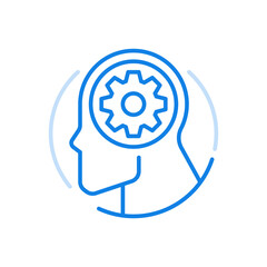 Business thinking process icon line vector. Creative hike of constructive intelligence brain gear as development.