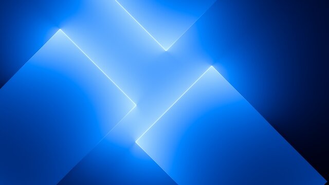 3d render, abstract minimal neon background with glowing lines. Wall illuminated with blue light. Simple geometric wallpaper