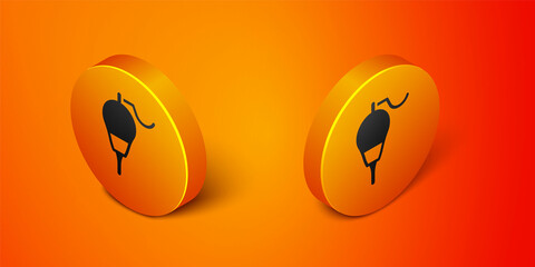 Fototapeta premium Isometric Fishing float icon isolated on orange background. Fishing tackle. Orange circle button. Vector
