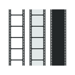 Film strip graphic icons set. Photographic tape signs isolated on white background. Vector illustration