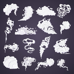 Comic smoke cloud set, smoking cartoon steam clouds with motion sprite speed.