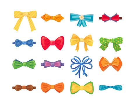 Fashion tie bow accessories cartoon with tied ribbons set for Christmas invitation.
