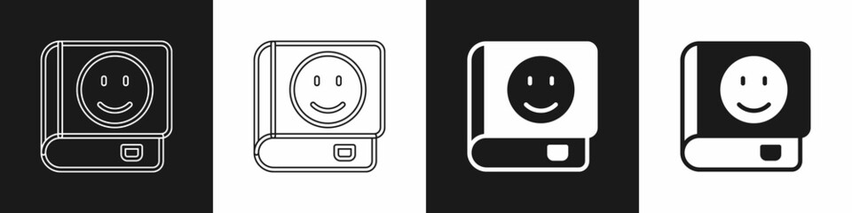 Set Book icon isolated on black and white background. Vector