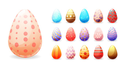 Easter eggs realistic vector set illustrations collection on white background.