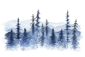  Watercolor winter landscape with trees. Watercolour season illustration. © Ann Lou