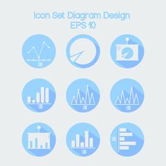 icon set of various diagrams with blue shadow vector shape 9 pieces, for templates, vector design eps 10