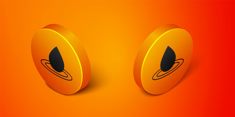 Isometric Water drop icon isolated on orange background. Orange circle button. Vector