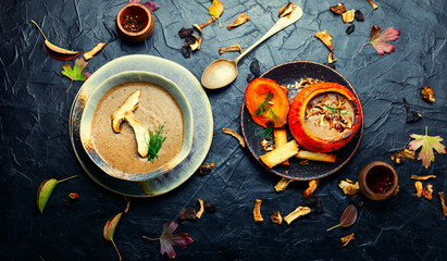 Mushroom soup in pumpkin
