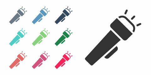 Black Flashlight icon isolated on white background. Set icons colorful. Vector