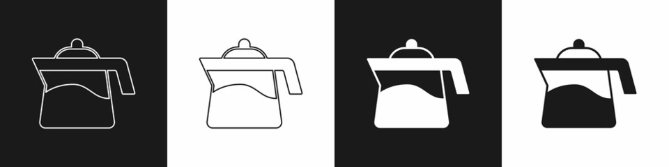 Set Teapot icon isolated on black and white background. Vector