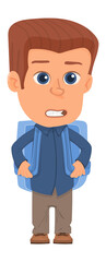 Cute little boy with school backpack. Cartoon kid