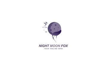 Night Moon and Fox Logo Design Vector