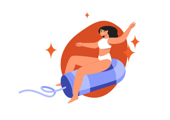 Menstruation concept. Young girl in lingerie and tampon. Protection of menstruation, feminine hygiene. Vector flat illustration.