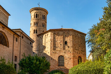 Ravenna, The Neonian Baptistery and the Dome round bell tower