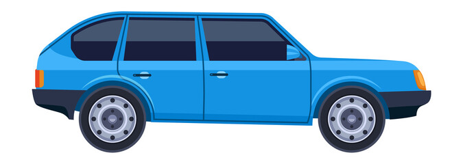 Blue station wagon. Side view car icon