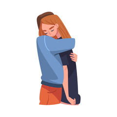 Man and Woman Character Hugging and Embracing Each Other Expressing Friendly Feeling Vector Illustration