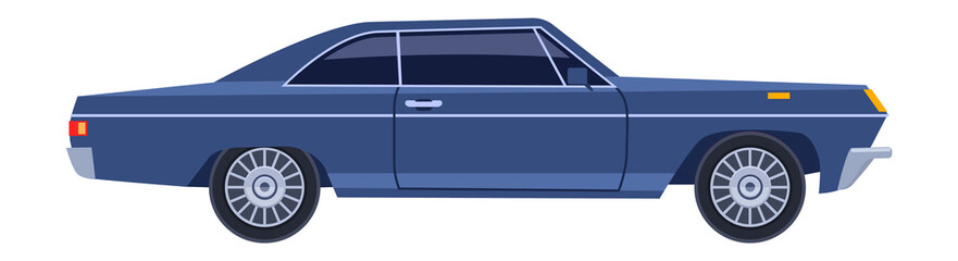 Fototapeta na wymiar Retro car icon. Blue automobile side view