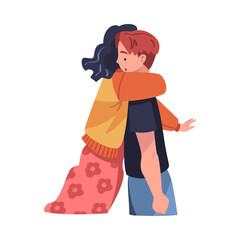 Man and Woman Character Hugging and Embracing Each Other Expressing Friendly Feeling Vector Illustration
