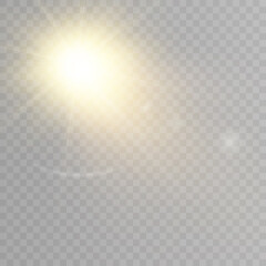Sun on a transparent background with rays and glare vector illustration.