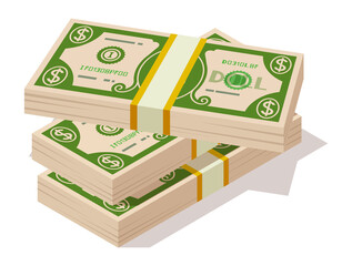 Money cash pile. Dollar bills packs. Paper banknotes