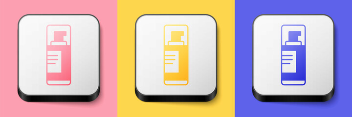 Isometric Shaving gel foam icon isolated on pink, yellow and blue background. Shaving cream. Square button. Vector