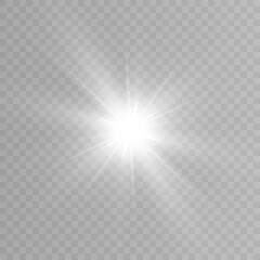 Realistic bright light effect, sparkling star on a transparent background. Vector