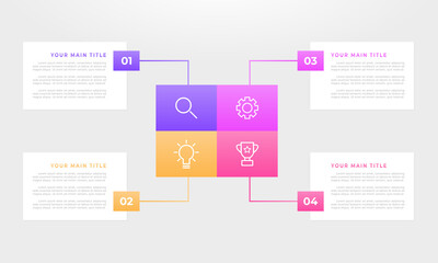 Flat book infographics. Business concept with 4 steps.	
