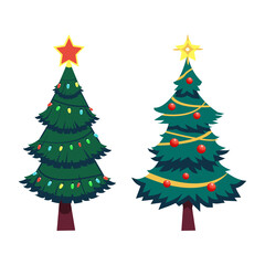 A collection of flat Christmas trees with decorations