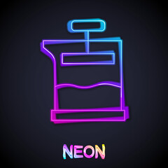 Glowing neon line French press icon isolated on black background. Vector