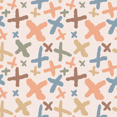 Colorful seamless pattern with hand drawn abstract crosses.