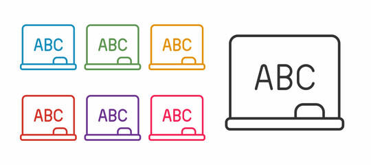 Set line Chalkboard icon isolated on white background. School Blackboard sign. Set icons colorful. Vector