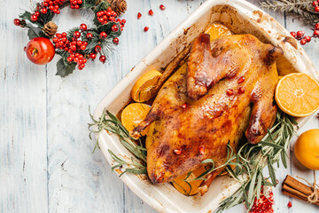 Homemade Roasted Duck with rosemary and oranges for the Holidays