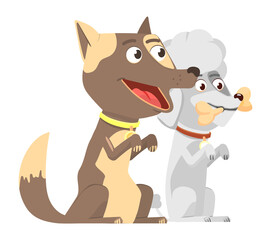 Dogs begging for food. Fun cartoon pets stand