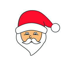 Cute Santa Claus head on white background, Happy X'mas new year greeting gift design template, Flat design. Vector illustration