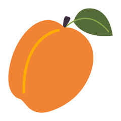 Orange apricot with leaf. Peach icon in trendy flat style