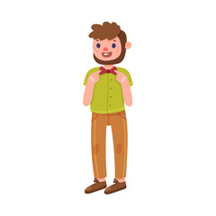 Young Man Character Holding Bow Tie as Party Birthday Photo Booth Prop Vector Illustration