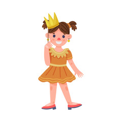 Little Girl Holding Pole with Crown as Party Birthday Photo Booth Prop Vector Illustration