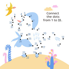 Dino in jurassic park. Dot to Dot. Connect the dots from 1 to 20. Game for kids. Vector illustration.