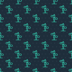 Green line Road traffic sign. Signpost icon isolated seamless pattern on blue background. Pointer symbol. Isolated street information sign. Direction sign. Vector