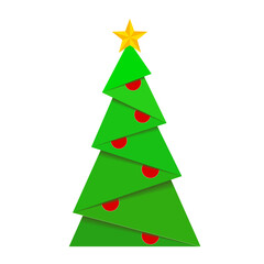 Green christmas paper tree with golden star on top, stock vector illustration design for greeting card