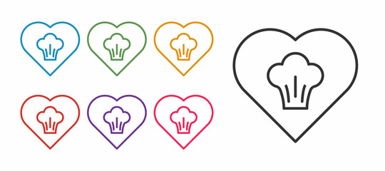 Set line Chef hat icon isolated on white background. Cooking symbol. Cooks hat. Set icons colorful. Vector