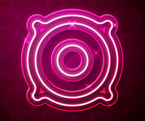Glowing neon line Stereo speaker icon isolated on red background. Sound system speakers. Music icon. Musical column speaker bass equipment. Vector
