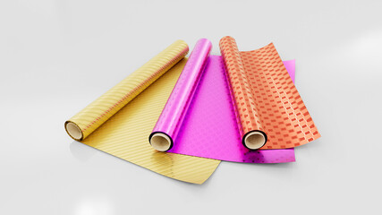vivid wrapping paper on white background, isolated - object 3D illustration