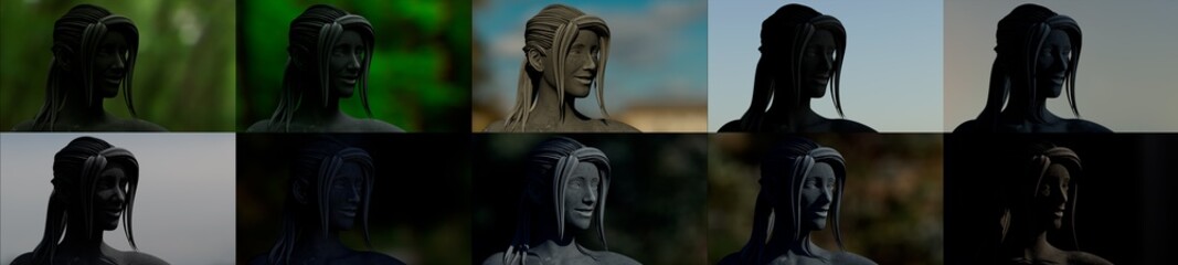 Obraz premium stone sculpture in 10 vary light environments, examples for arts - object 3D rendering