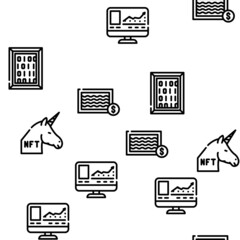 Nft Digital Technology Vector Seamless Pattern Thin Line Illustration