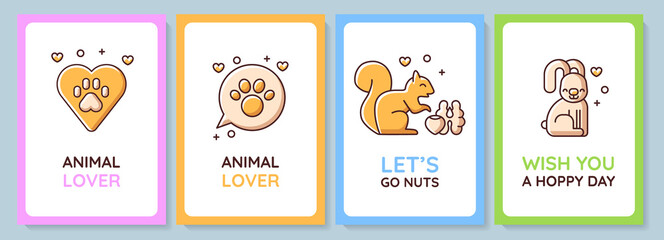 Pet lovers community greeting card with color icon element set. Pet ownership. Postcard vector design. Decorative flyer with creative illustration. Notecard with congratulatory message